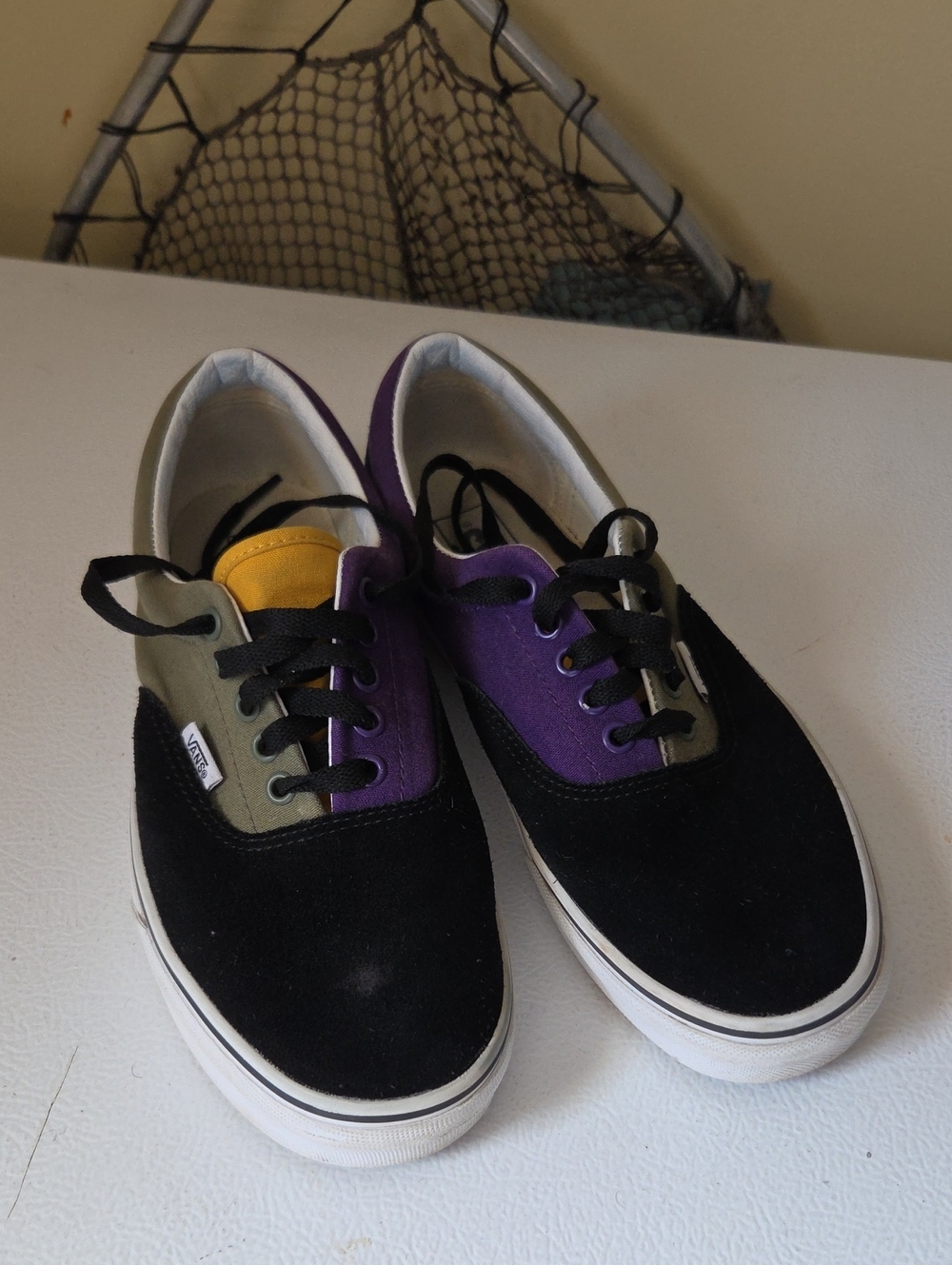 Vans Men's Black Canvas/Leather Low-Top Sneakers with Purple and Olive Accents